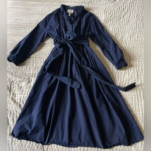 HANNOH WESSEL H+ Navy Cotton Dress French Minimalist Fit & Flare Raw Hems 40 L 8